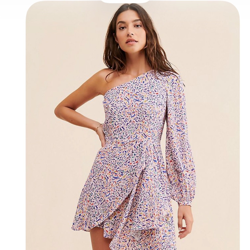 Yumi Kim One-Shoulder Floral Print Dress in Pink and Blue